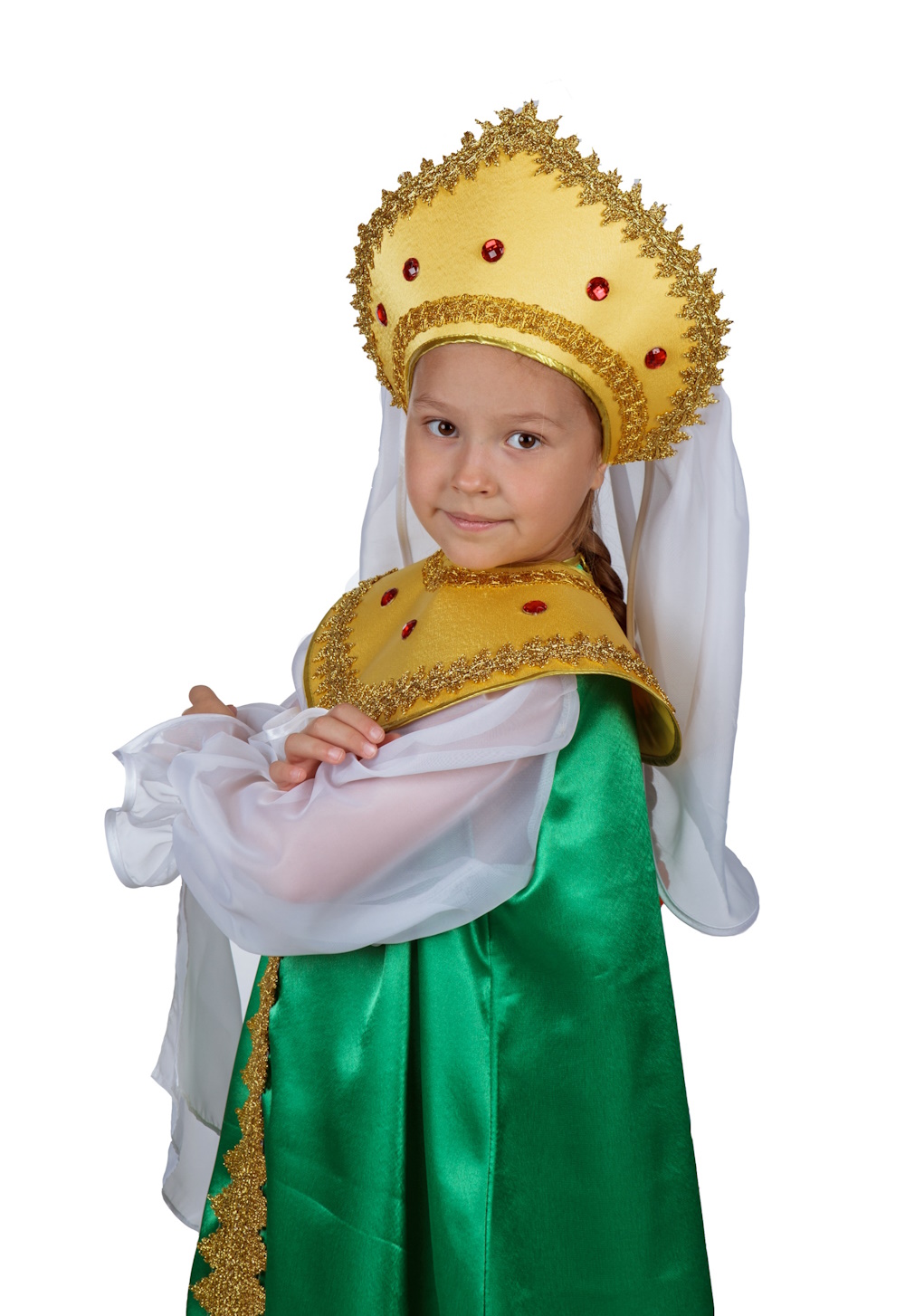 Костюм детский Царевна (платье + оплечье + головной убор), зеленый, МВ