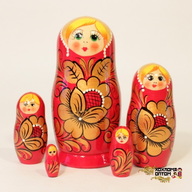 картинка Матрешка "Хохлома красная" 5 кукольная (15,5 см.), Хохлома Семенов от магазина ДетсадЯр