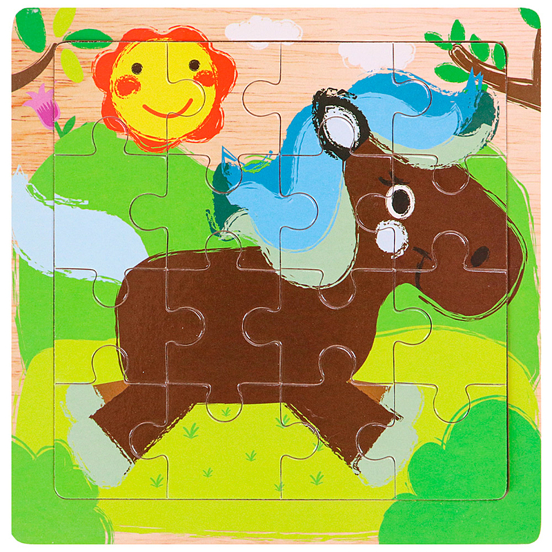 картинка Деревянная пазл-рамка "Лошадка на прогулке", 14,5*14,5*0,5см, ИД-0137 от магазина ДетсадЯр