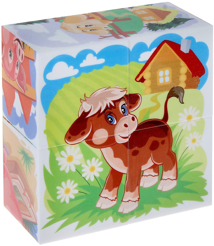 картинка Детские пластмассовые кубики с картинками Домашние животные, малыши (4 штуки), 00633, Десятое Королевство от магазина ДетсадЯр