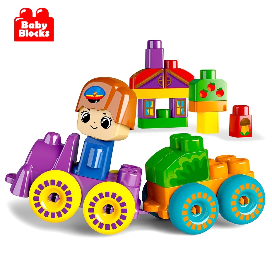 картинка Конструктор пластиковый Веселый паровозик 30 деталей Baby Blocks, 03908, Десятое Королевство  от магазина ДетсадЯр