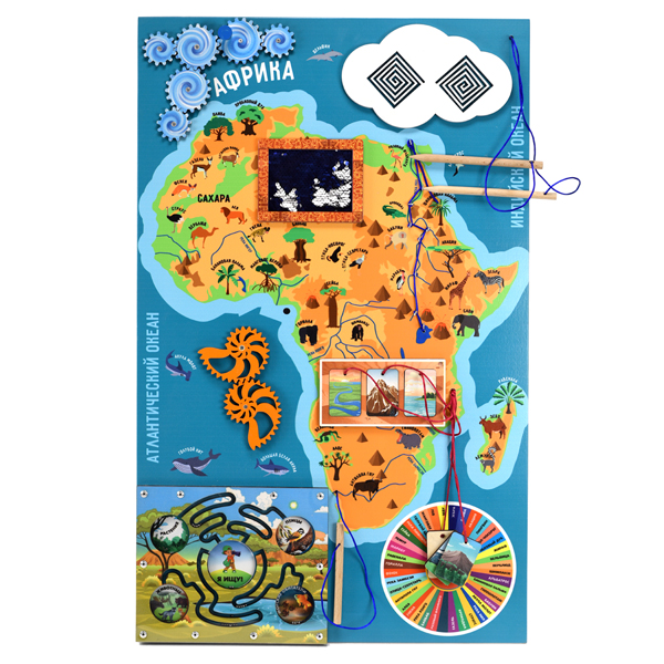 картинка Бизиборд настенный Животный и растительный мир Африки, 50*80 см., ФДИБ от магазина ДетсадЯр