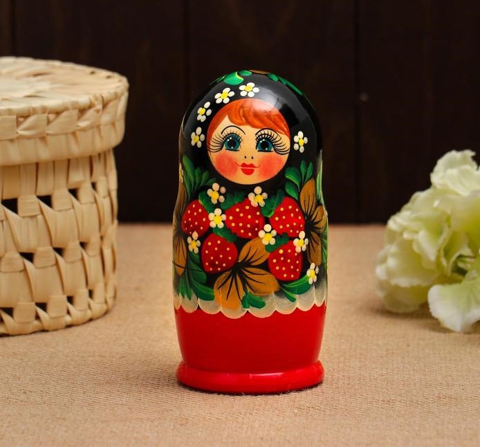 картинка Матрёшка «Земляничка», красное платье, 5 кукольная, 15 см от магазина ДетсадЯр