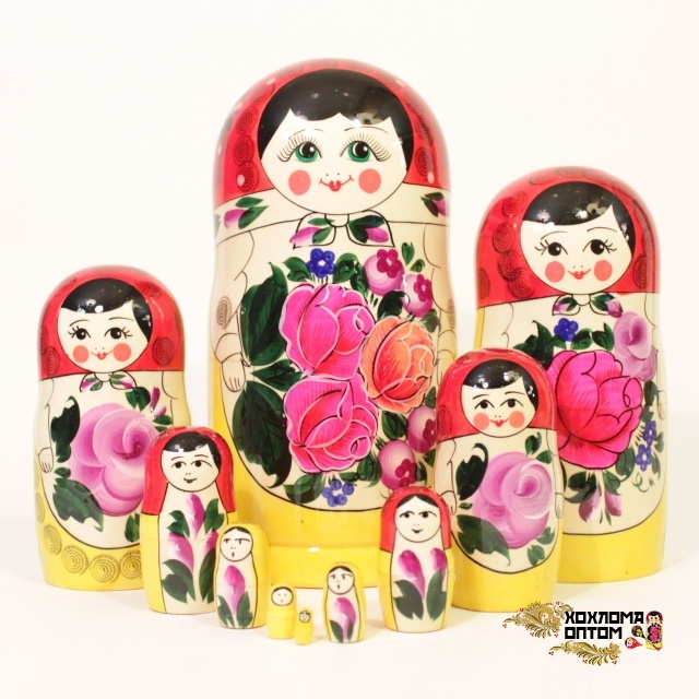 картинка Матрешка традиционная 10 кукольная (25 см.), Хохлома Семенов  от магазина ДетсадЯр