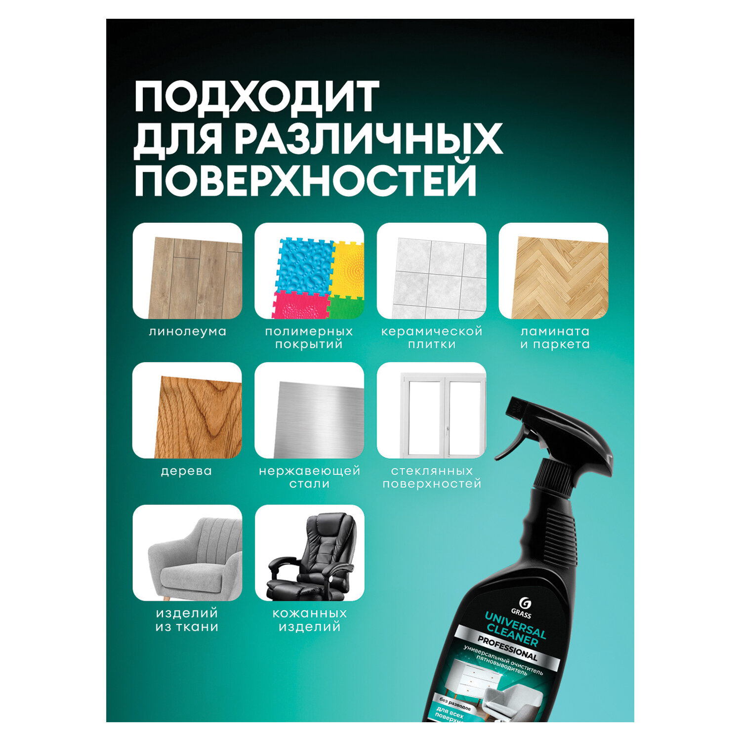 картинка Средство чистящее для мебели с пятновыводителем 600 мл, GRASS "Universal Cleaner Professional", 125532 от магазина ДетсадЯр