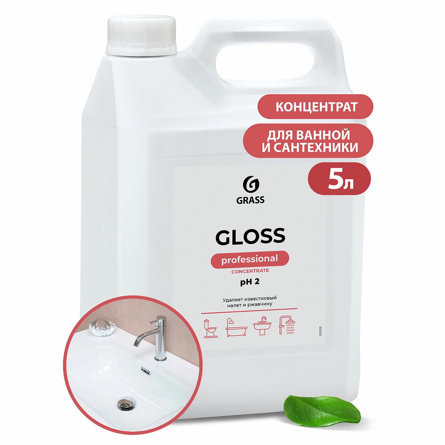 картинка Средство для чистки сантехники кислотное 5,5 кг, GRASS GLOSS PROFESSIONAL, концентрат, 125323 от магазина ДетсадЯр