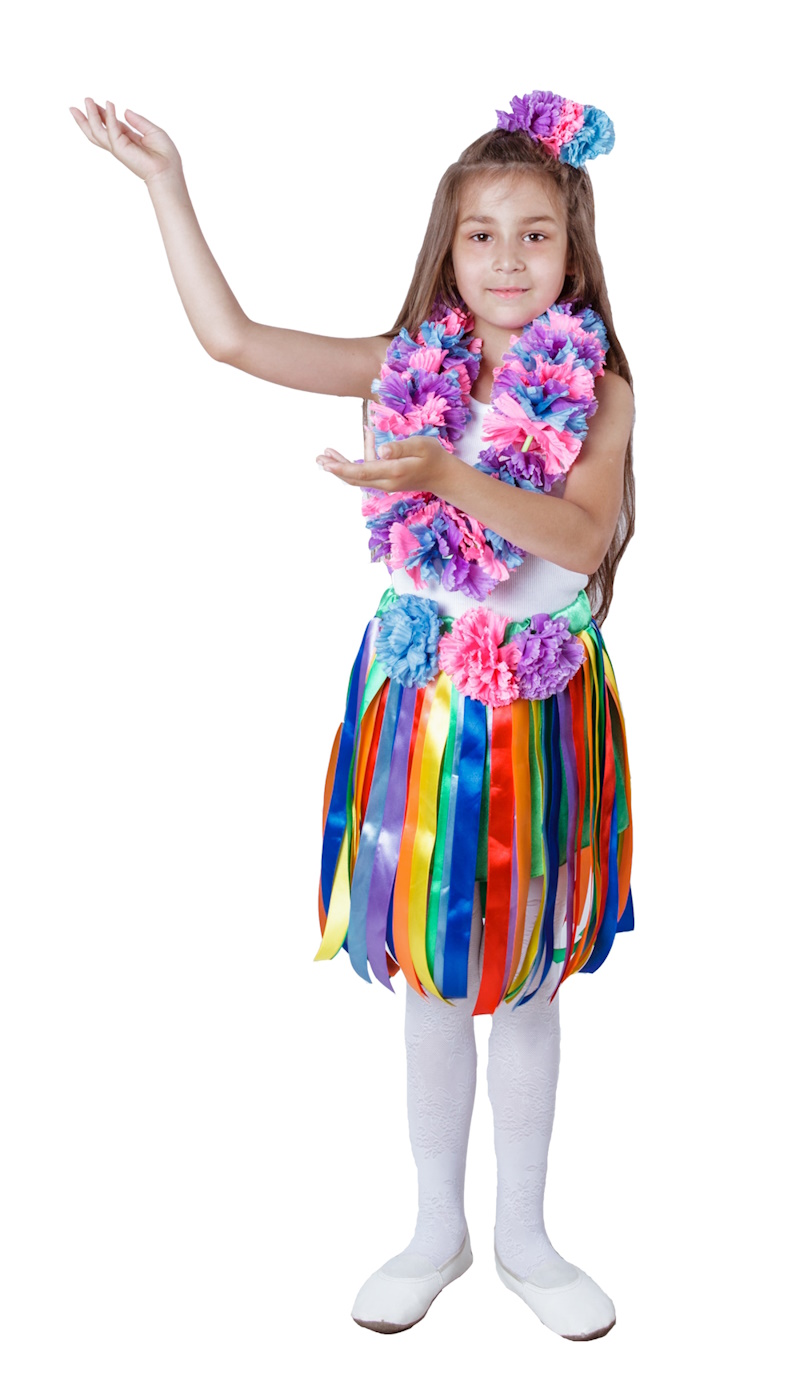 картинка Детский гавайский костюм (девочка) (юбка, лея, головной убор), МВ от магазина ДетсадЯр