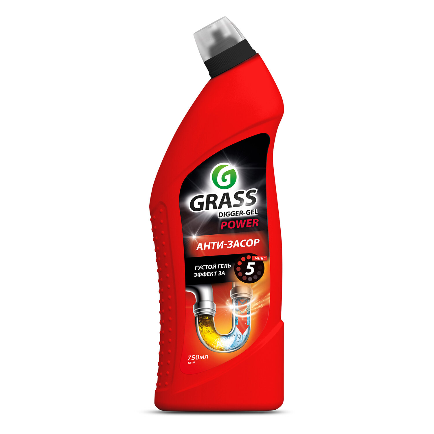 картинка Средство для прочистки канализационных труб 750 мл GRASS DIGGER-GEL POWER, гель, щелочное, 125181 от магазина ДетсадЯр