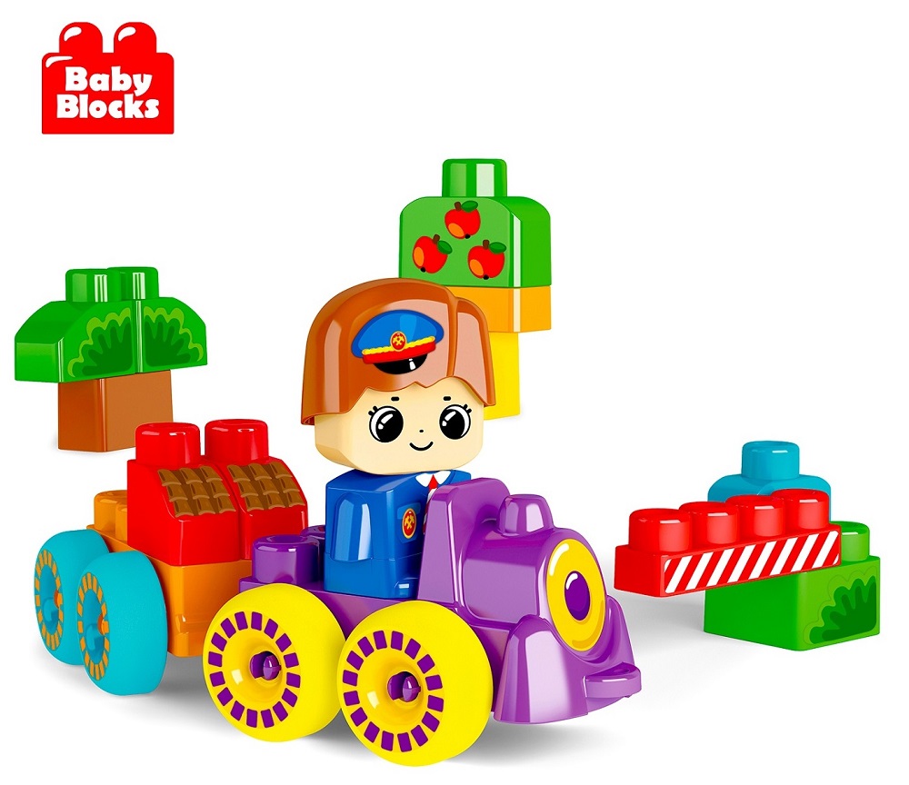 картинка Конструктор пластиковый Веселый паровозик 30 деталей Baby Blocks, 03908, Десятое Королевство  от магазина ДетсадЯр