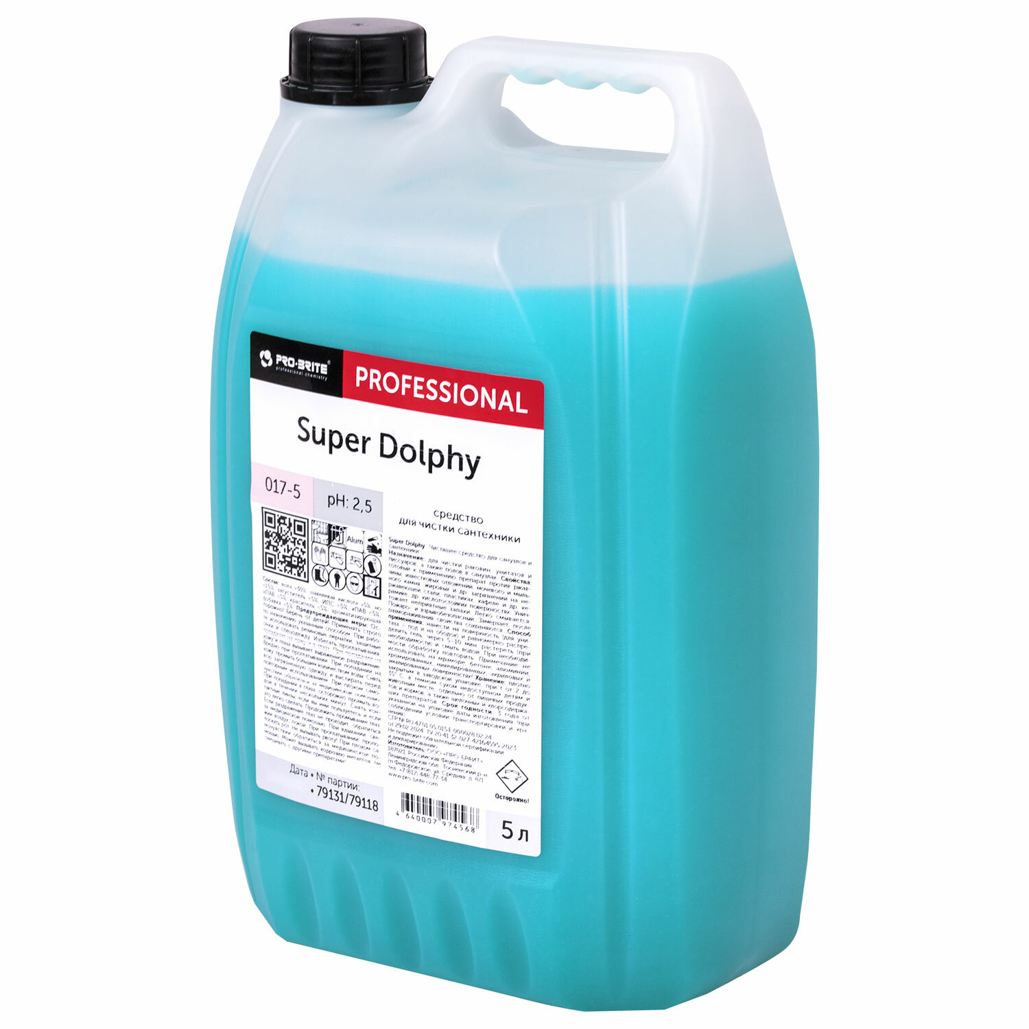 картинка Средство для уборки санитарных помещений, 5 л, PRO-BRITE SUPER DOLPHY, кислотное, концентрат, 017-5 от магазина ДетсадЯр