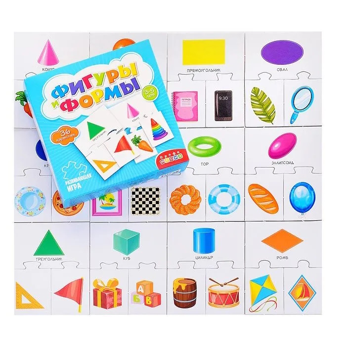 картинка Обучающая игра Фигуры и формы, 36 карточек, в коробке, Дрофа, (4211) от магазина ДетсадЯр