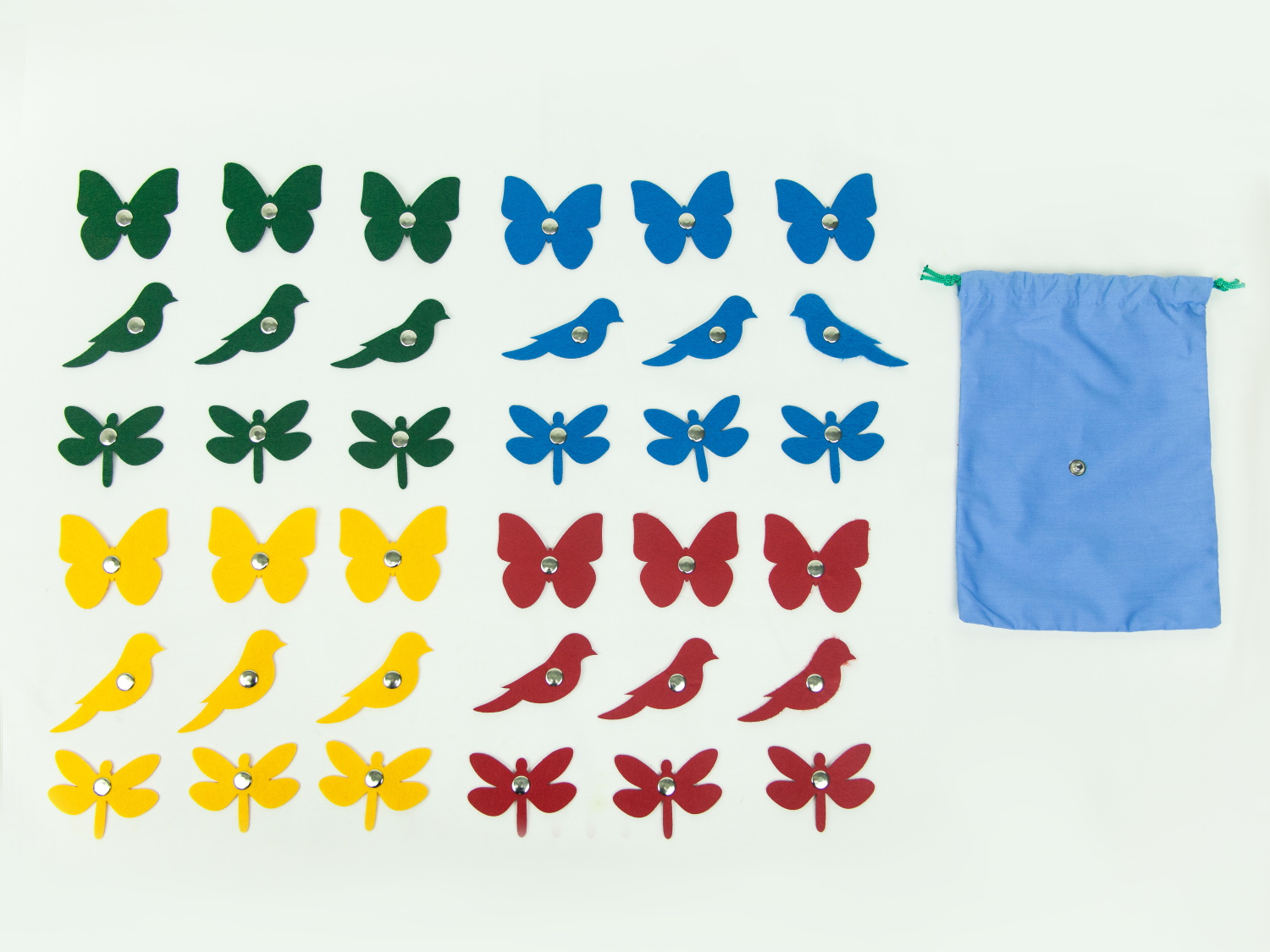 картинка Аксессуары для сенсорного жилета с 32 пуговицами:  бабочки, птички, стрекозы (36 фигур)., МВ от магазина ДетсадЯр