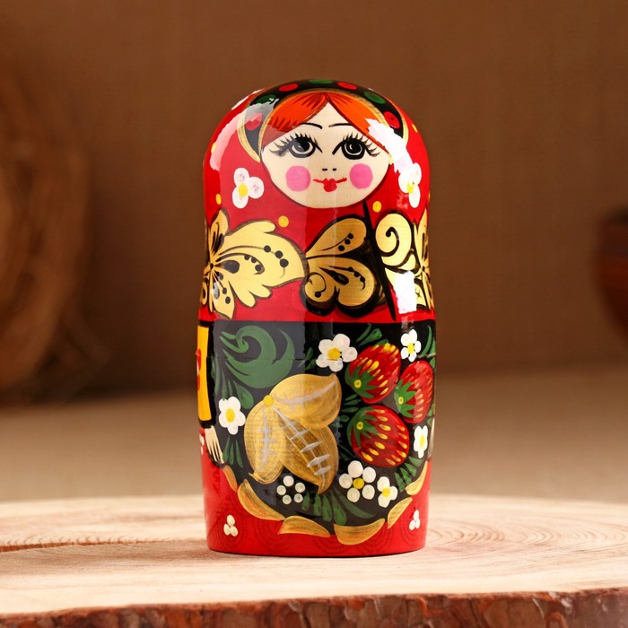картинка Матрёшка «Хохлома», красный платок, 5 кукольная, 17 см, ручная работа от магазина ДетсадЯр