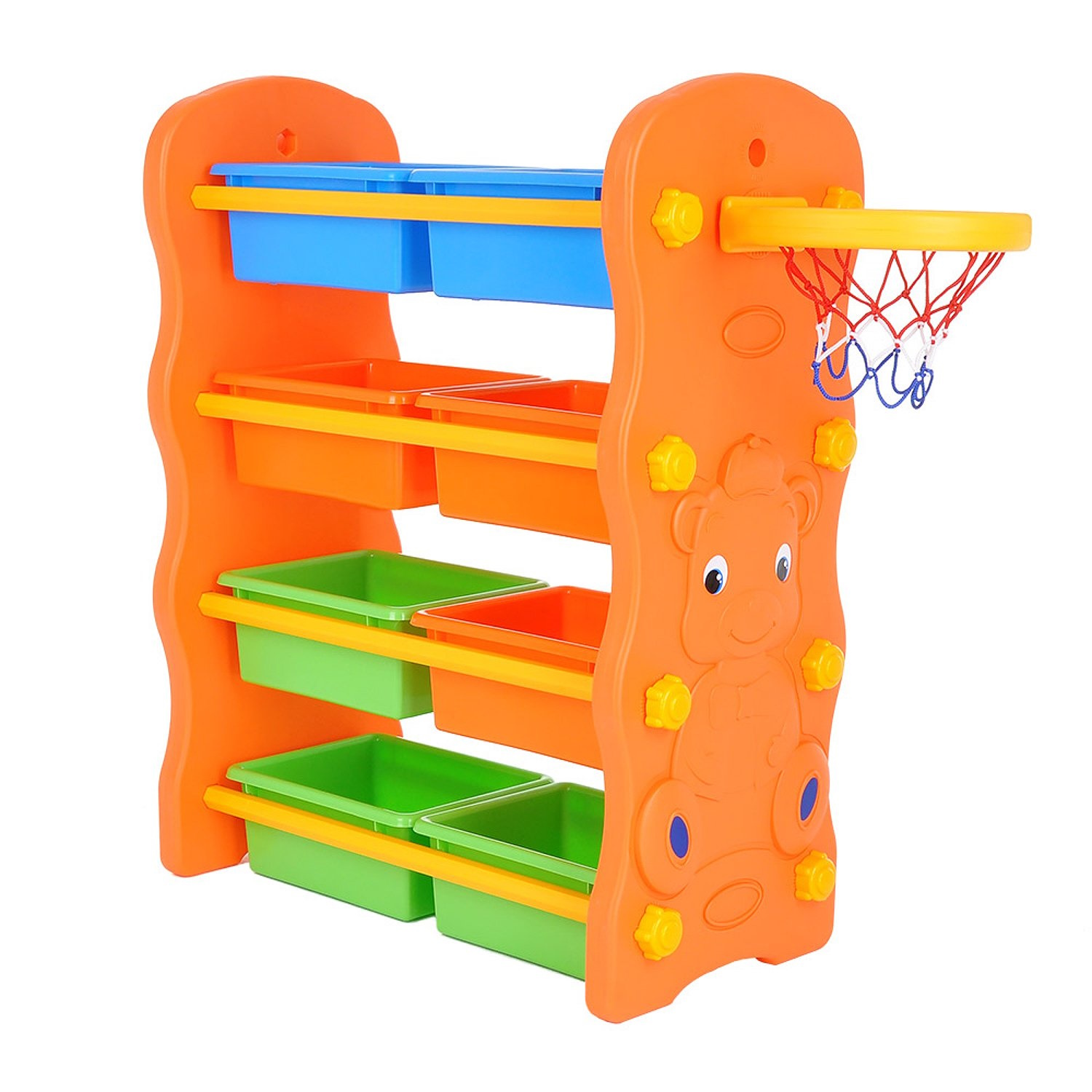 картинка Стеллаж 3 в 1 для игрушек с ящиками + баскетбольное кольцо, размер 84*43*106 см., EDU-PLAY  от магазина ДетсадЯр