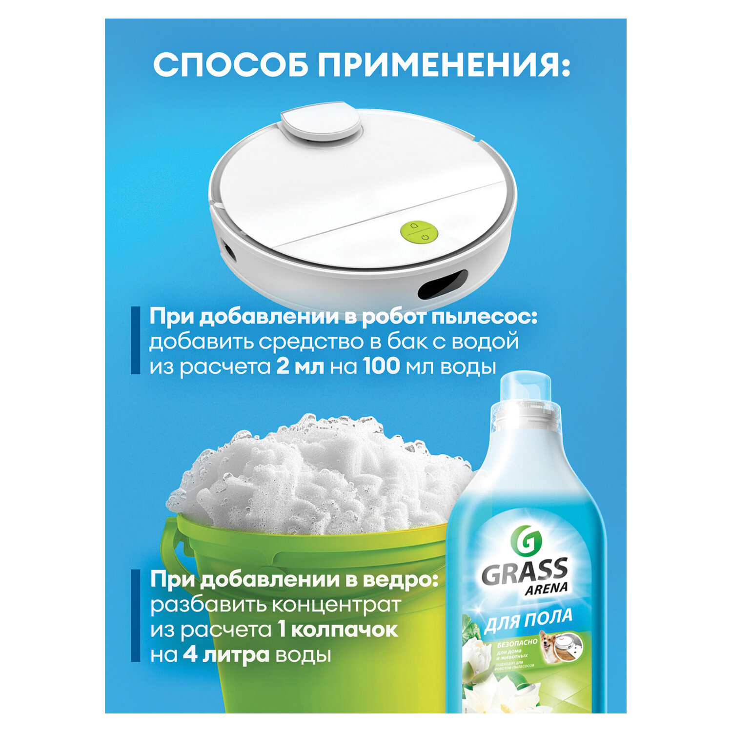 картинка Средство для мытья пола суперконцентрат 1 л, GRASS ARENA "Водяная лилия", с полирующим эффектом, 125184 от магазина ДетсадЯр