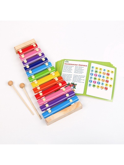 картинка Ксилофон детский металл 12 тонов + карточки с песнями. от магазина ДетсадЯр