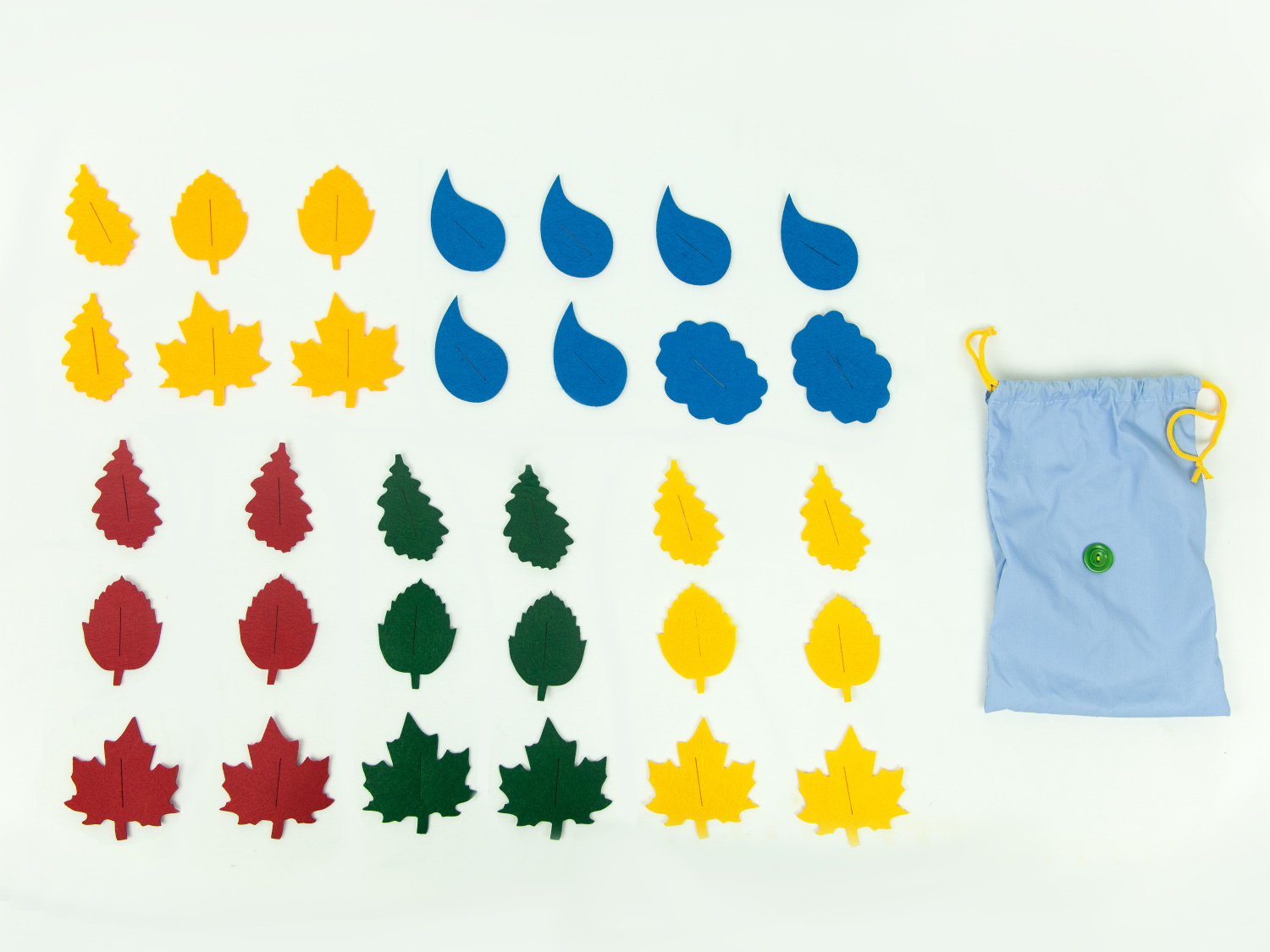 картинка Аксессуары для сенсорного жилета с 32 пуговицами: листья, тучки и капельки (36 фигур), МВ от магазина ДетсадЯр