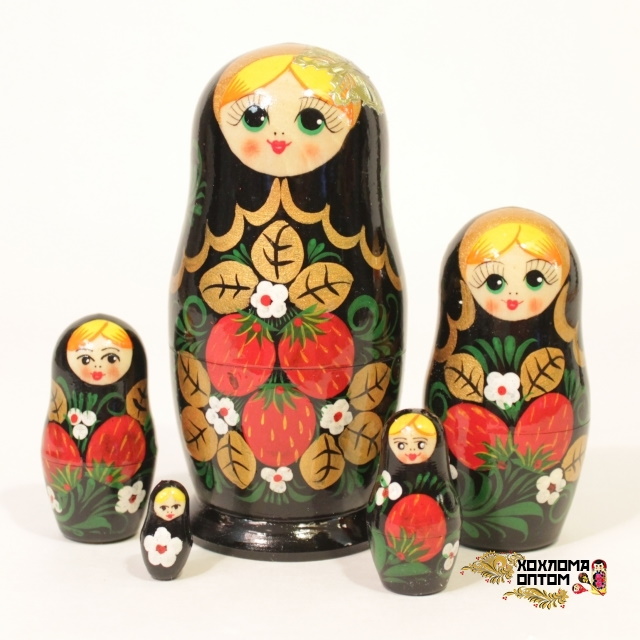 картинка Матрешка "Хохлома с бабочкой" 5 кукольная (15,5 см.), Хохлома Семенов от магазина ДетсадЯр