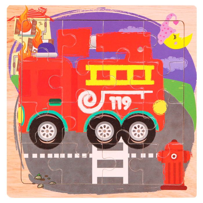 картинка Деревянная пазл-рамка "Пожарная машинка", 14,5*14,5*0,5см, ИД-0132 от магазина ДетсадЯр