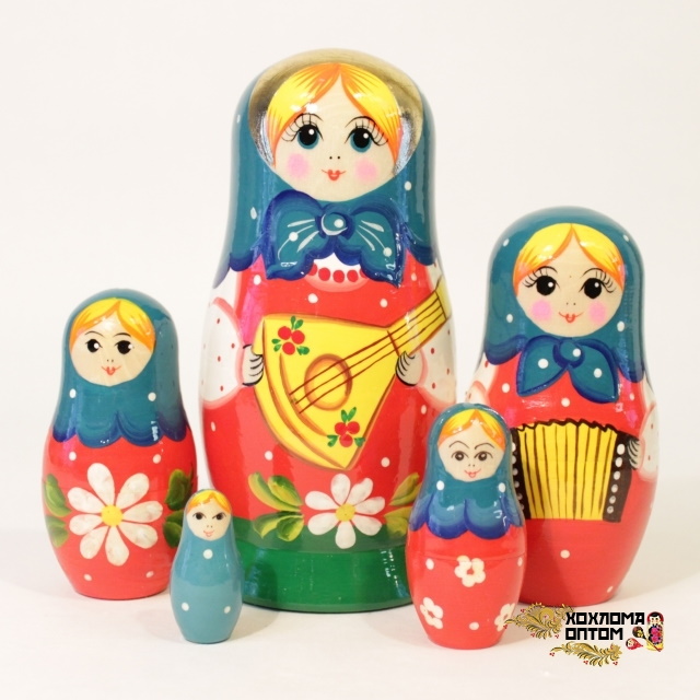 картинка Матрешка "Балалайка" 5 кукольная (18 см.), Хохлома Семенов от магазина ДетсадЯр